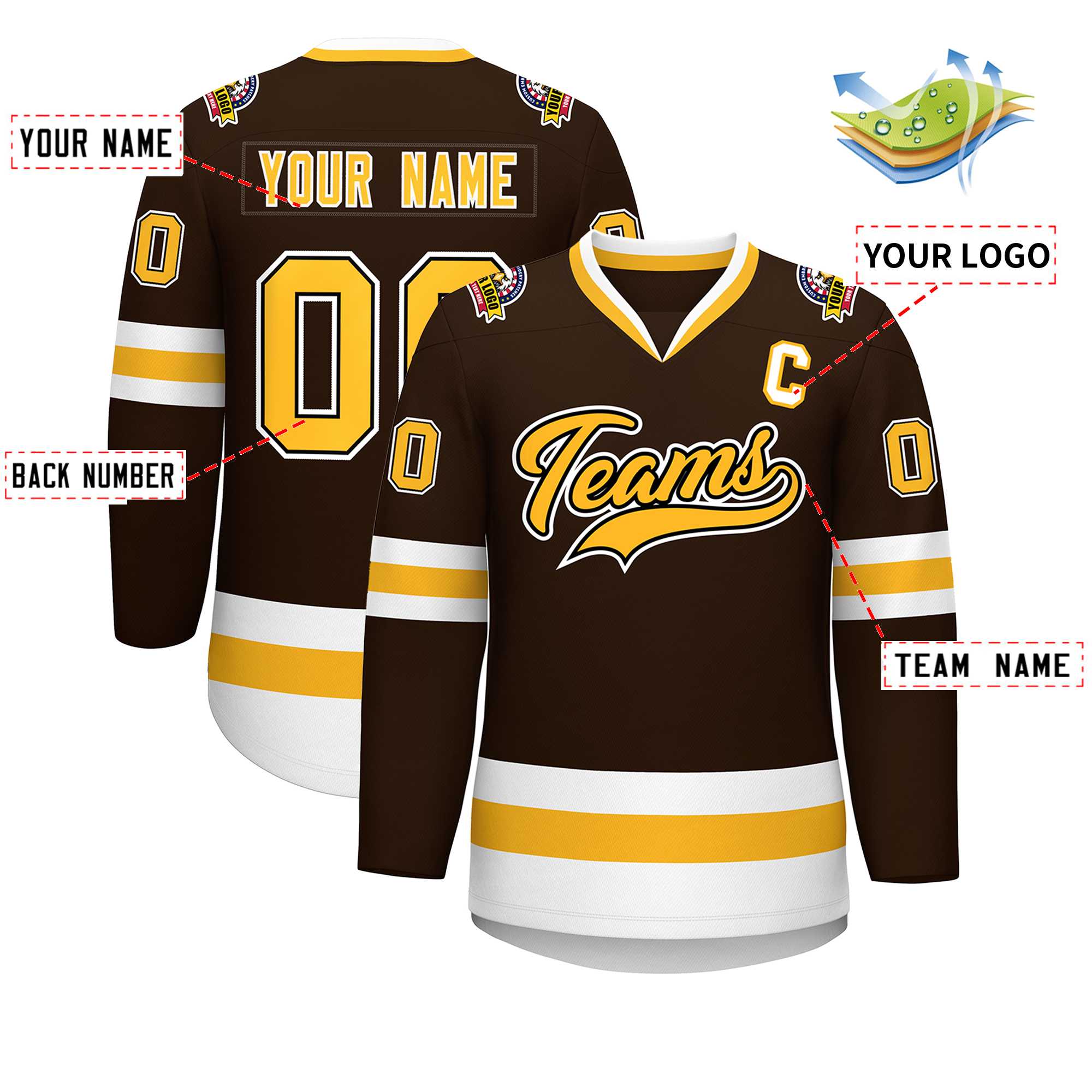 Custom Brown Gold Black-White Classic Style Hockey Jersey