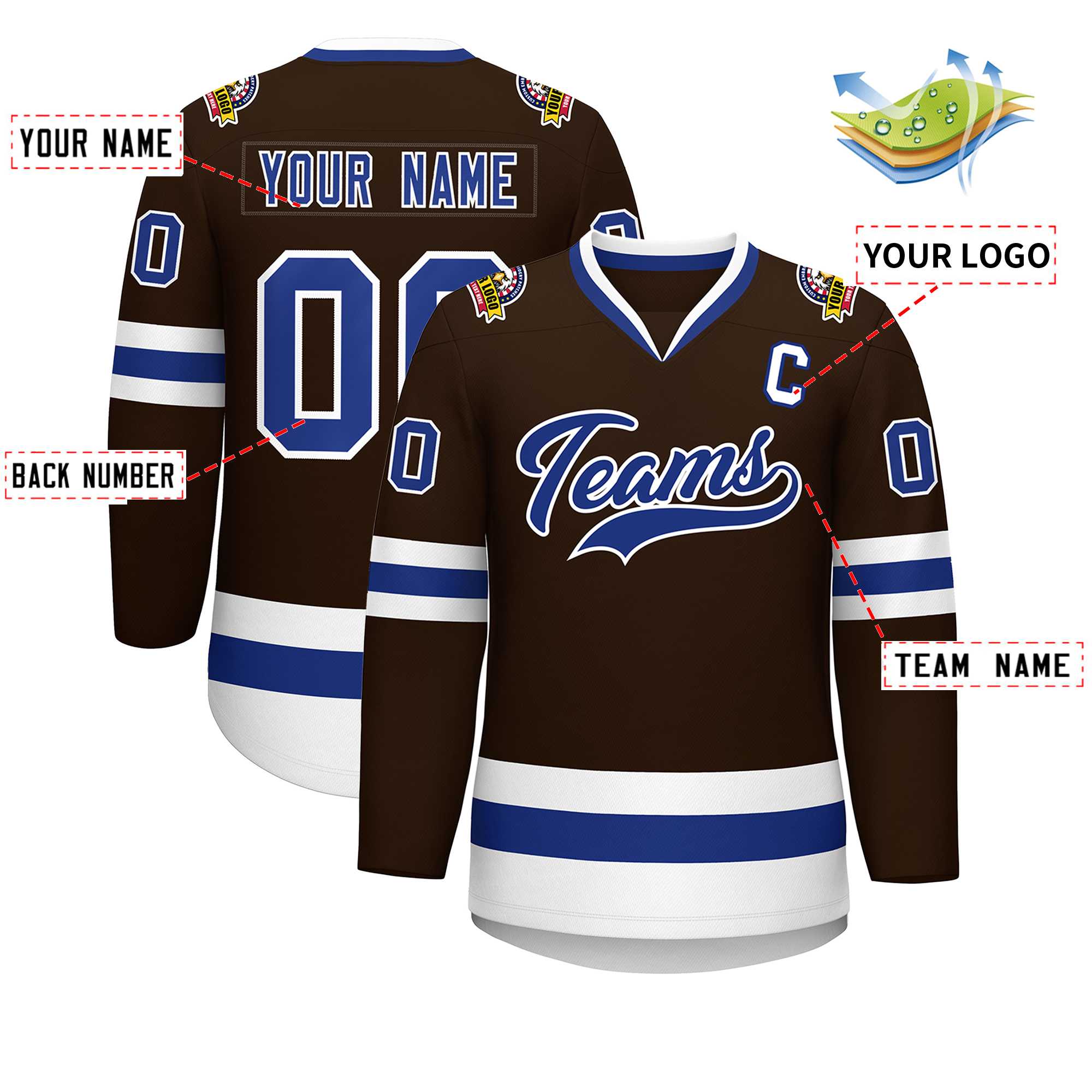 Custom Brown Royal-White Classic Style Hockey Jersey