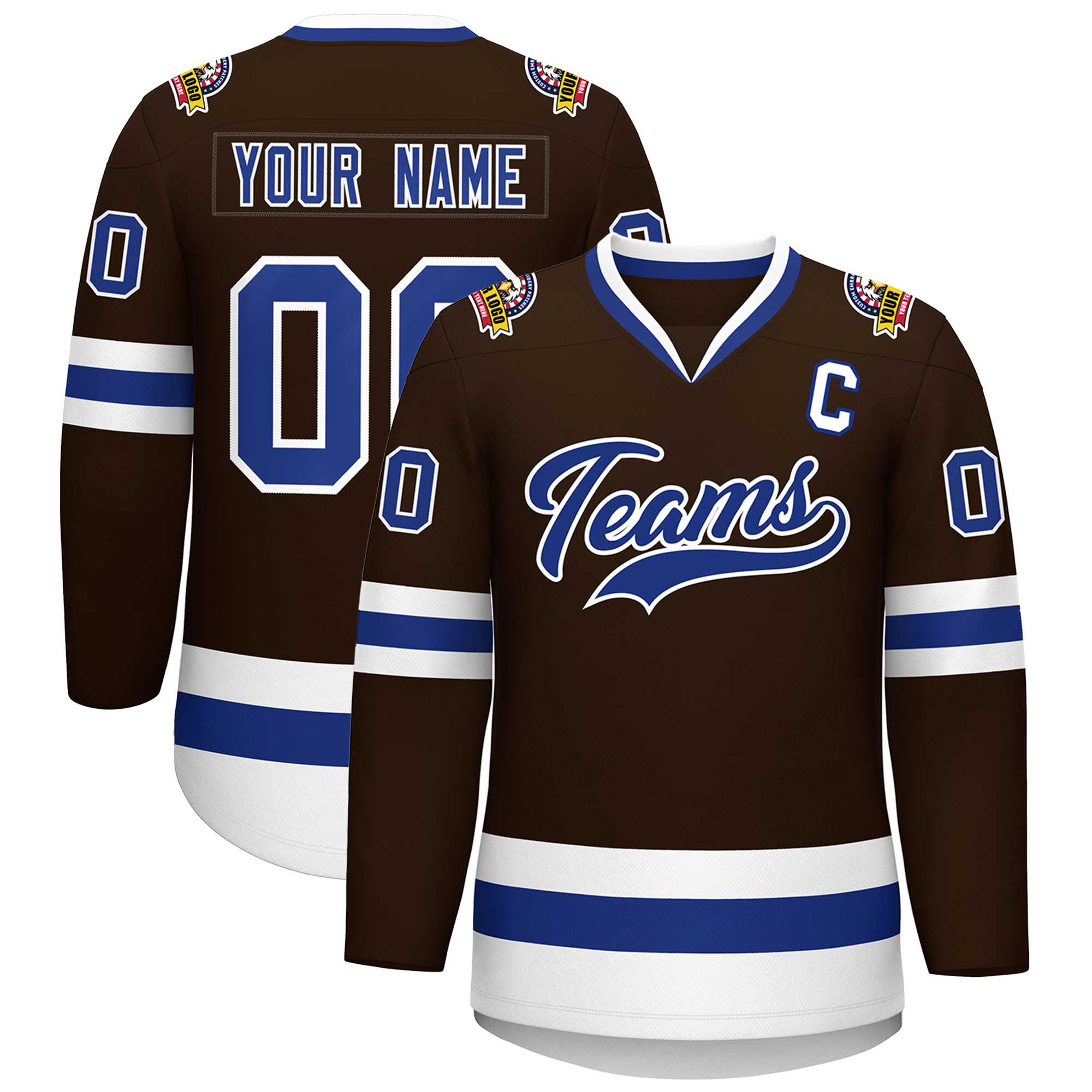 Custom Brown Royal-White Classic Style Hockey Jersey