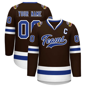 Maillot de hockey de style classique marron Royal-blanc personnalisé