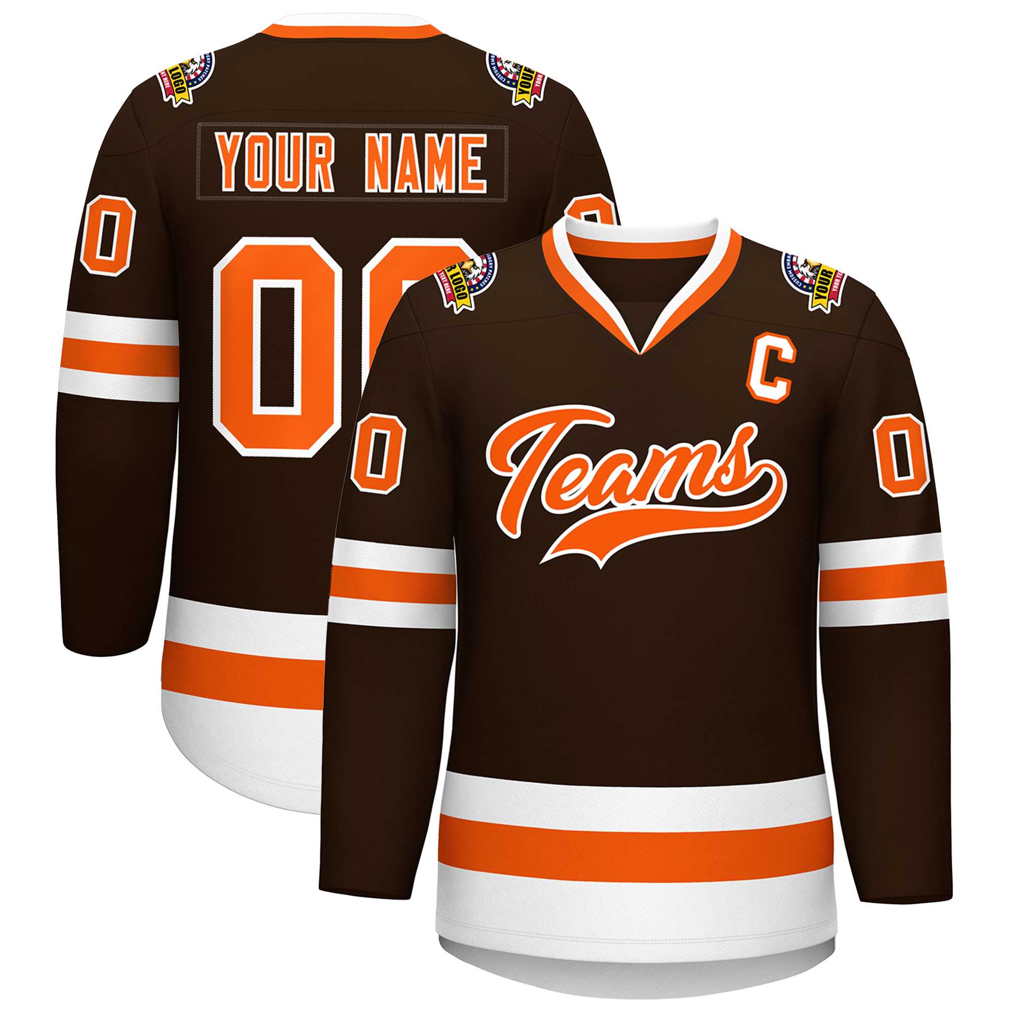 Maillot de hockey de style classique marron orange-blanc personnalisé