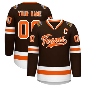 Custom Brown Orange-White Classic Style Hockey Jersey