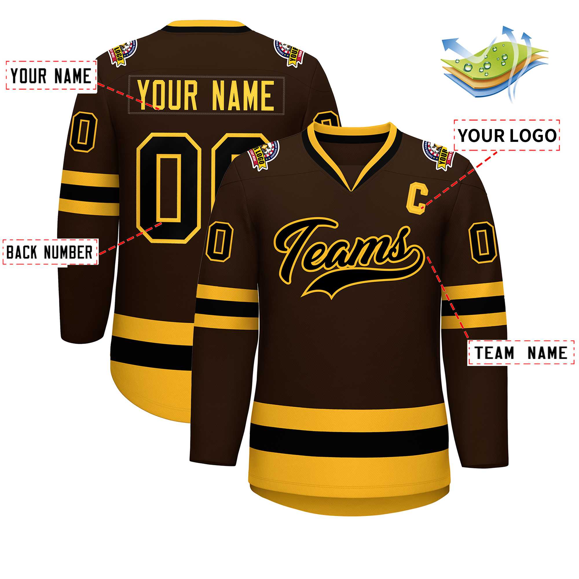 Custom Brown Black-Gold Classic Style Hockey Jersey