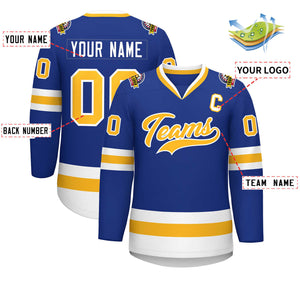 Custom Royal Gold-White Classic Style Hockey Jersey