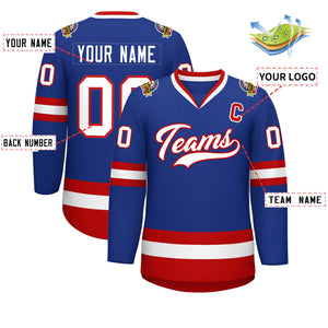 Custom Royal White-Red Classic Style Hockey Jersey