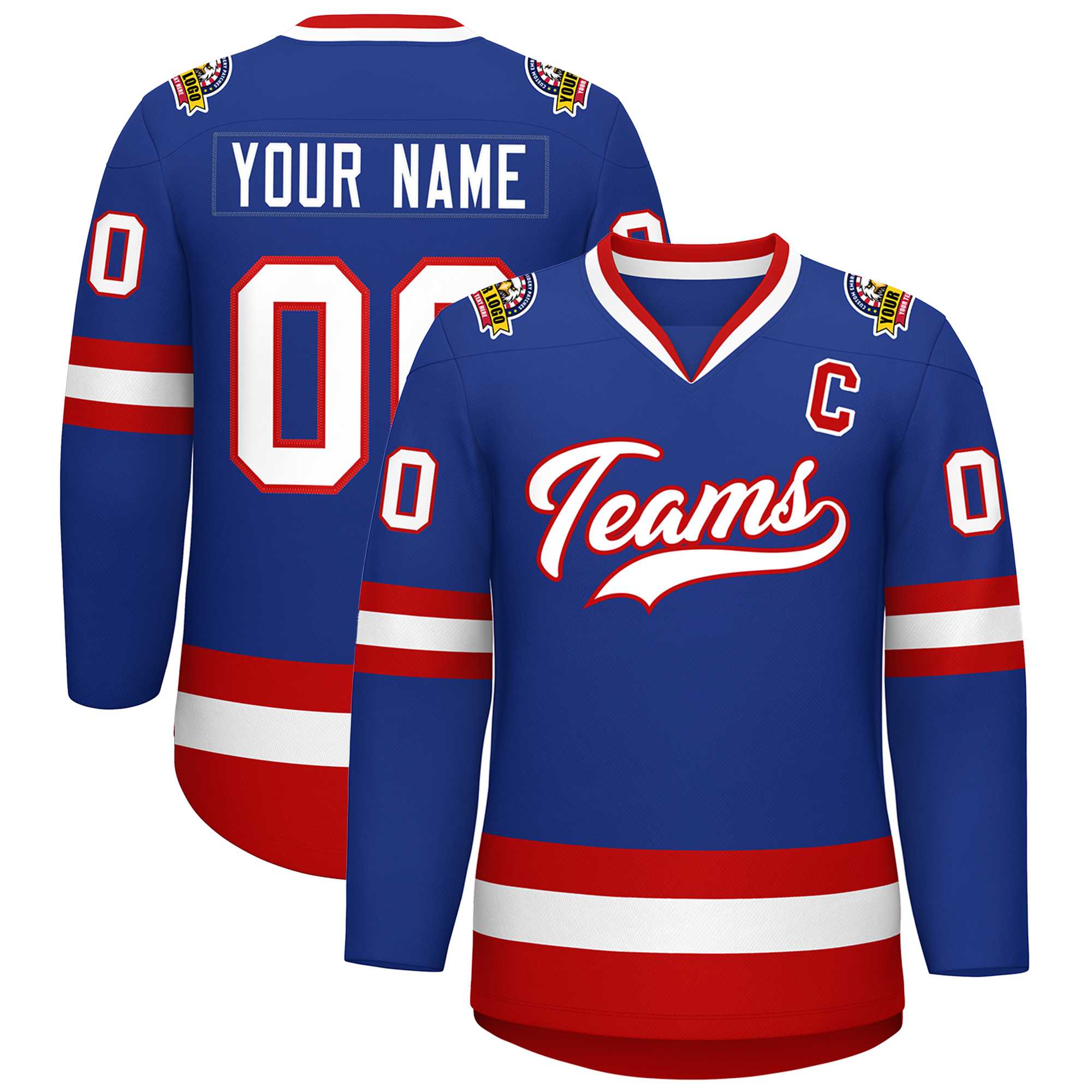 Custom Royal White-Red Classic Style Hockey Jersey