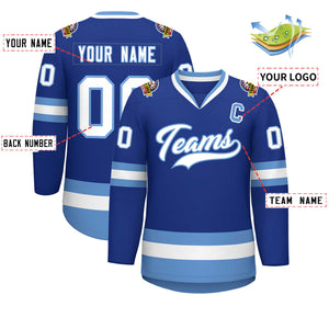 Custom Royal White-Light Blue Classic Style Hockey Jersey