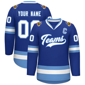 Custom Royal White-Light Blue Classic Style Hockey Jersey