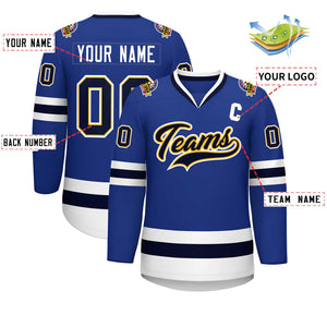 Custom Royal Navy Gold-White Classic Style Hockey Jersey