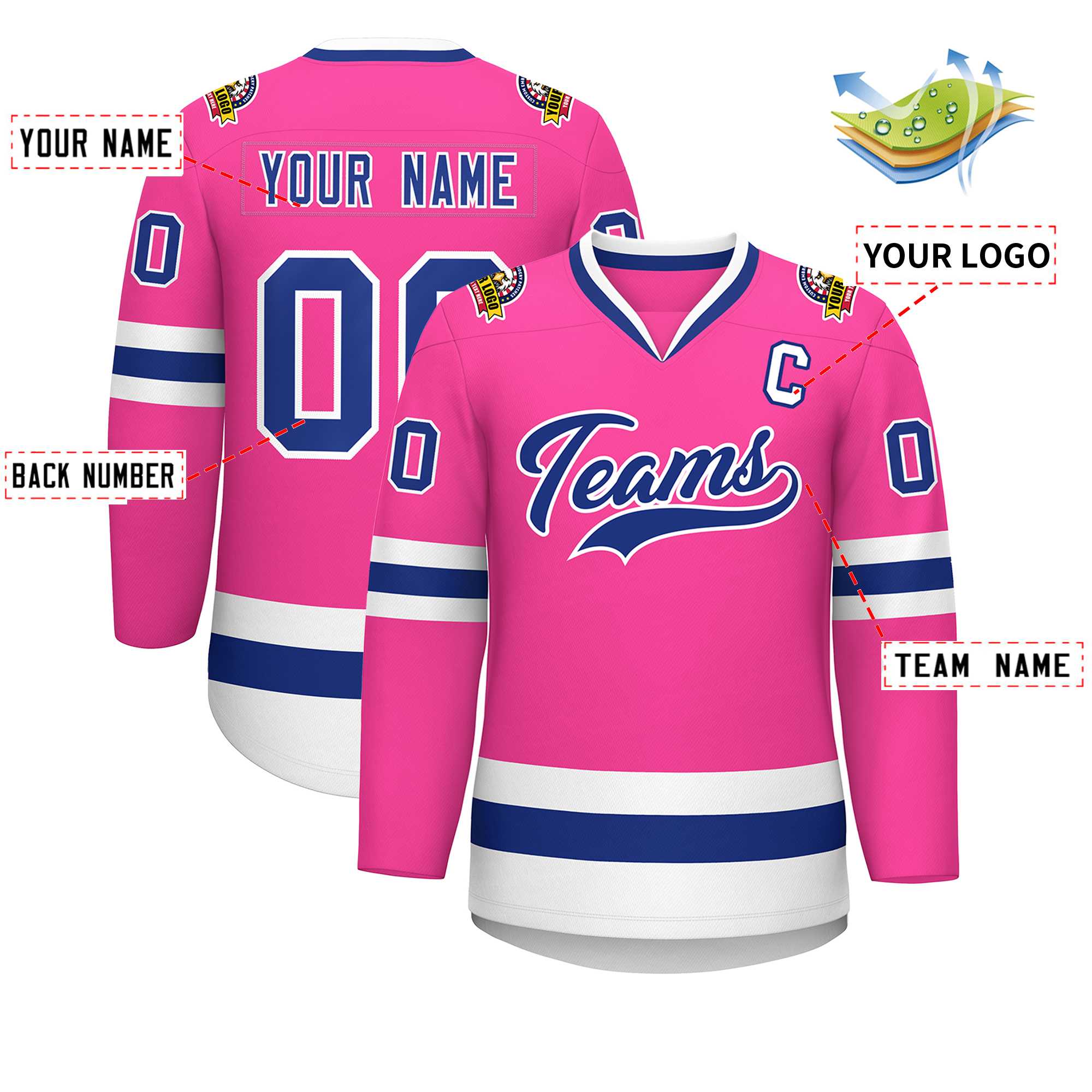 Custom Pink Royal-White Classic Style Hockey Jersey