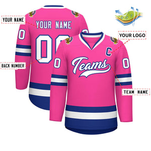 Custom Pink White-Royal Classic Style Hockey Jersey