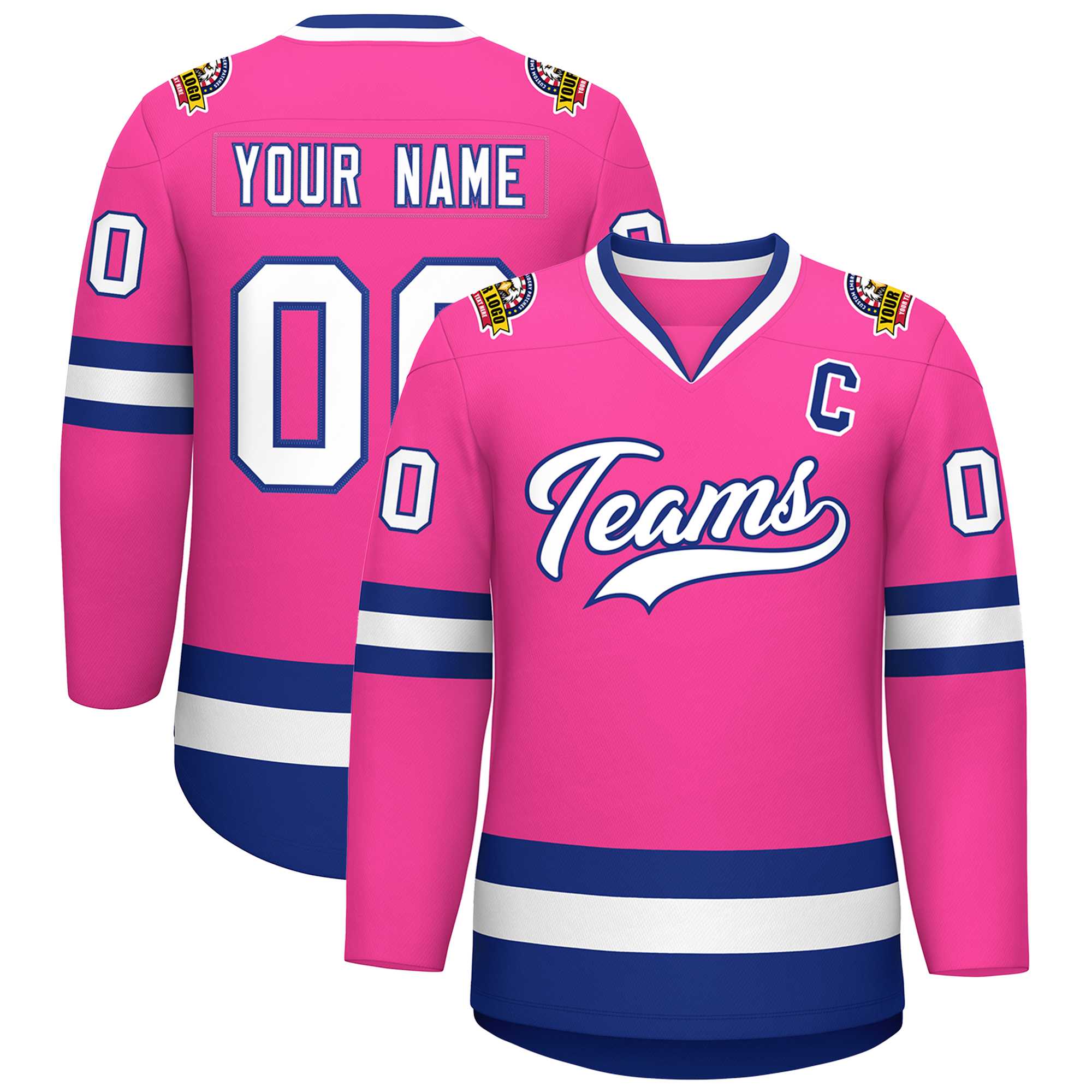 Maillot de hockey de style classique rose blanc-royal personnalisé