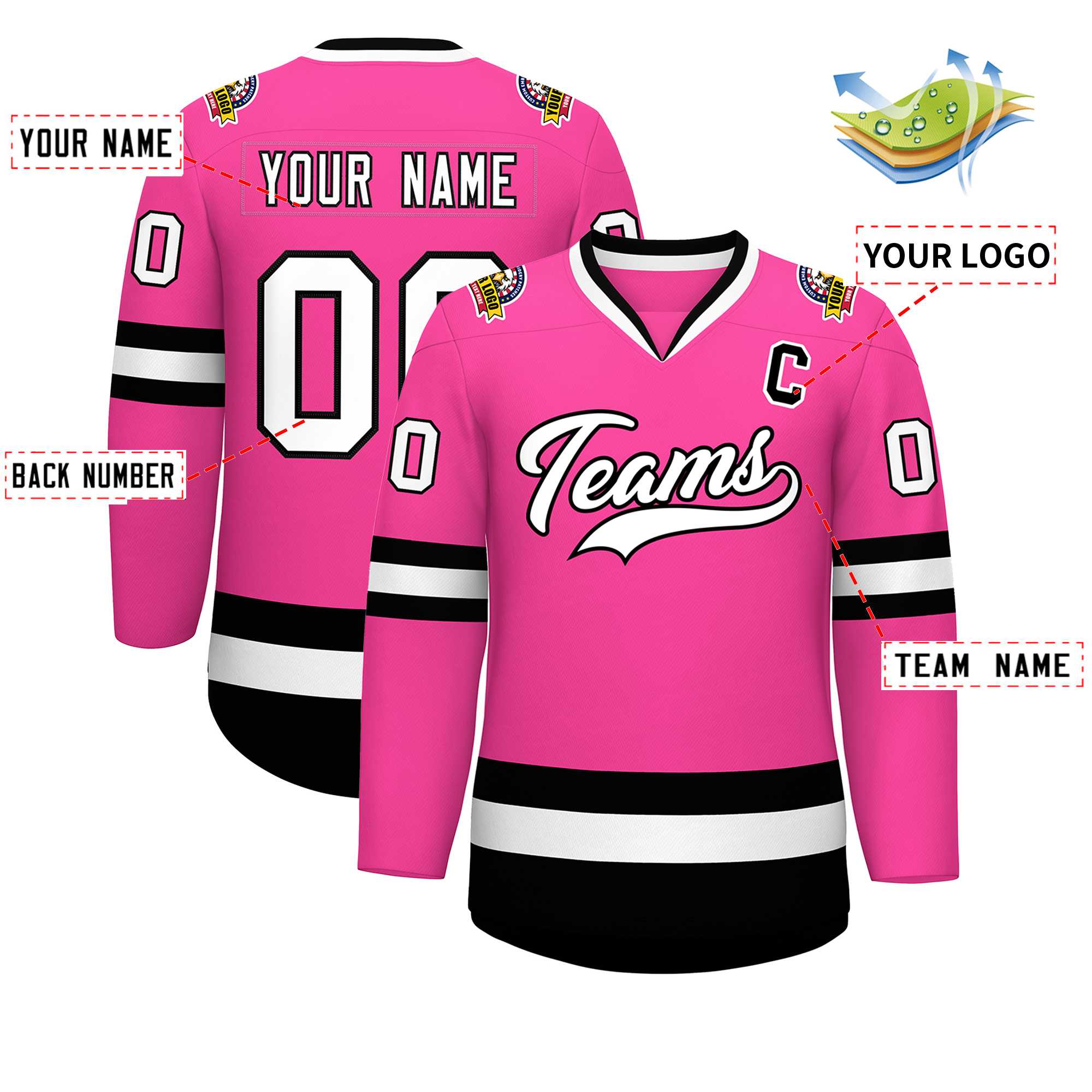 Maillot de hockey de style classique rose blanc-noir personnalisé