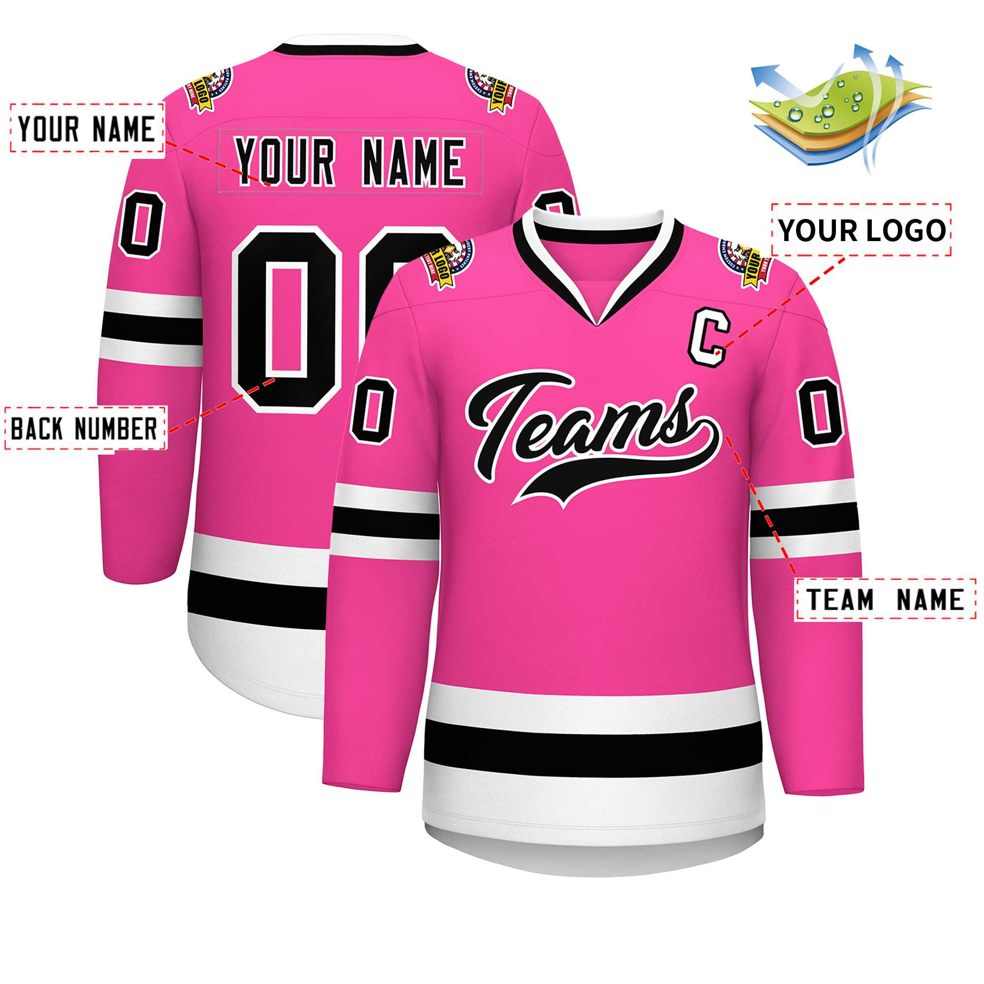 Maillot de hockey de style classique rose noir-blanc personnalisé