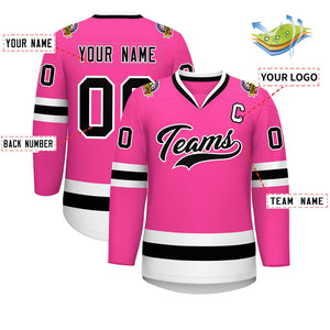 Custom Pink Black-White Classic Style Hockey Jersey