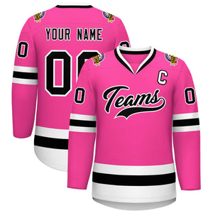 Maillot de hockey de style classique rose noir-blanc personnalisé