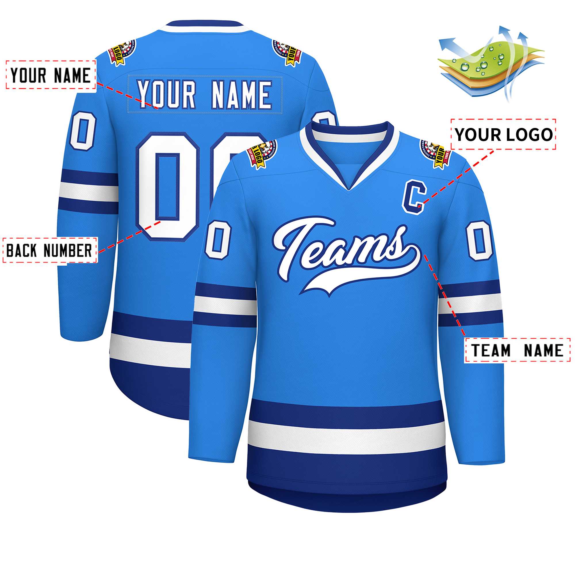 Custom Powder Blue White-Royal Classic Style Hockey Jersey