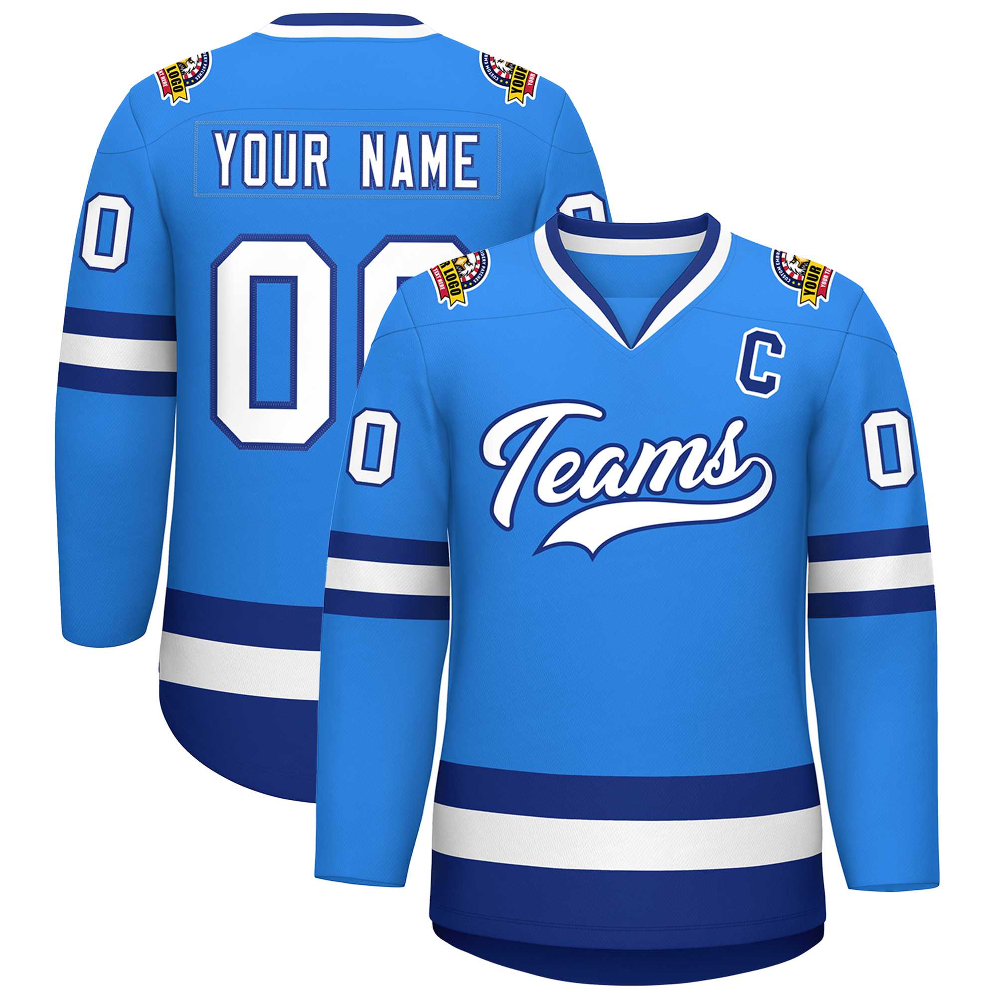 Custom Powder Blue White-Royal Classic Style Hockey Jersey