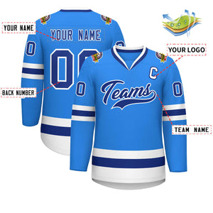 Maillot de hockey de style classique bleu poudre personnalisé Royal-White