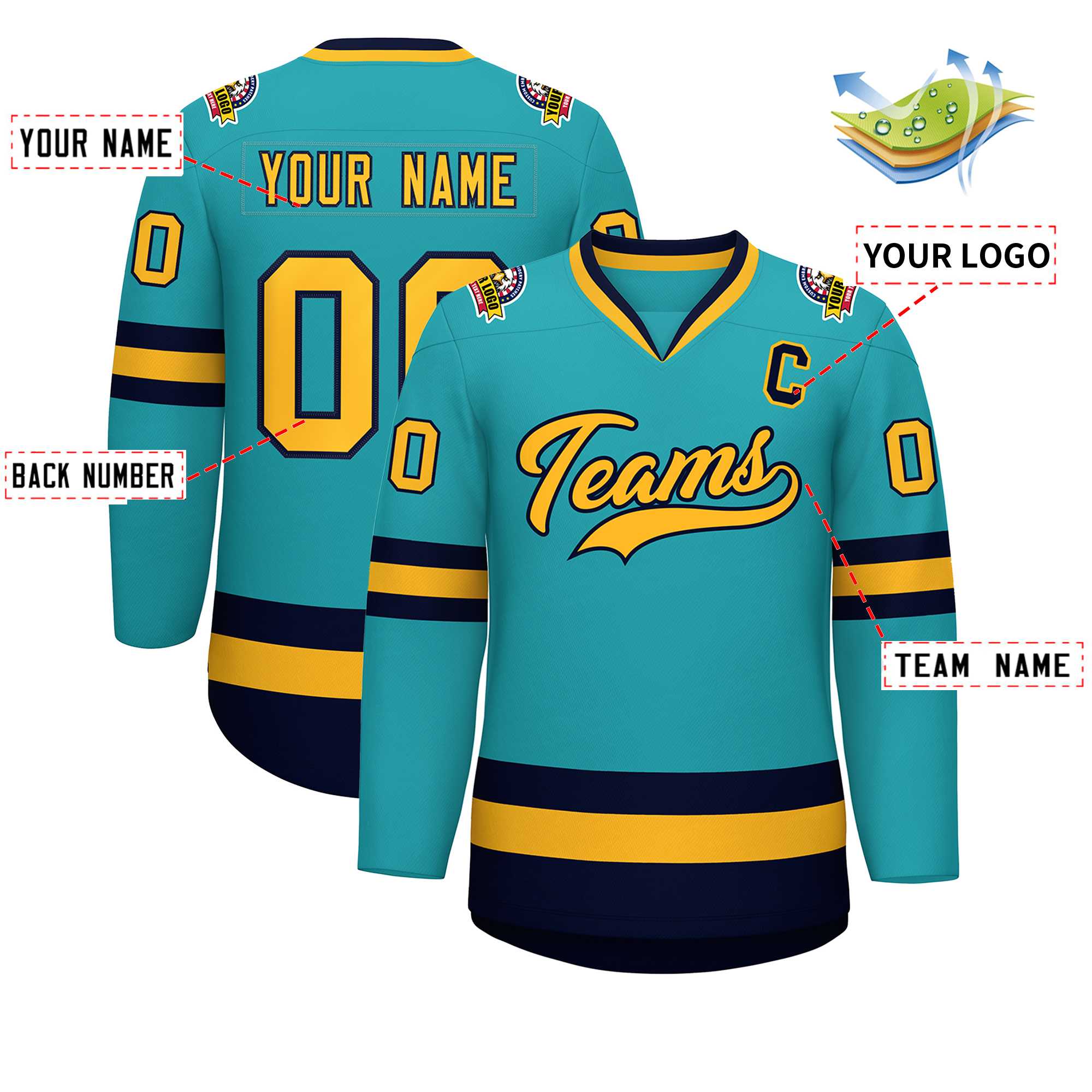 Maillot de hockey de style classique Aqua Gold-Navy personnalisé