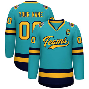 Maillot de hockey de style classique Aqua Gold-Navy personnalisé