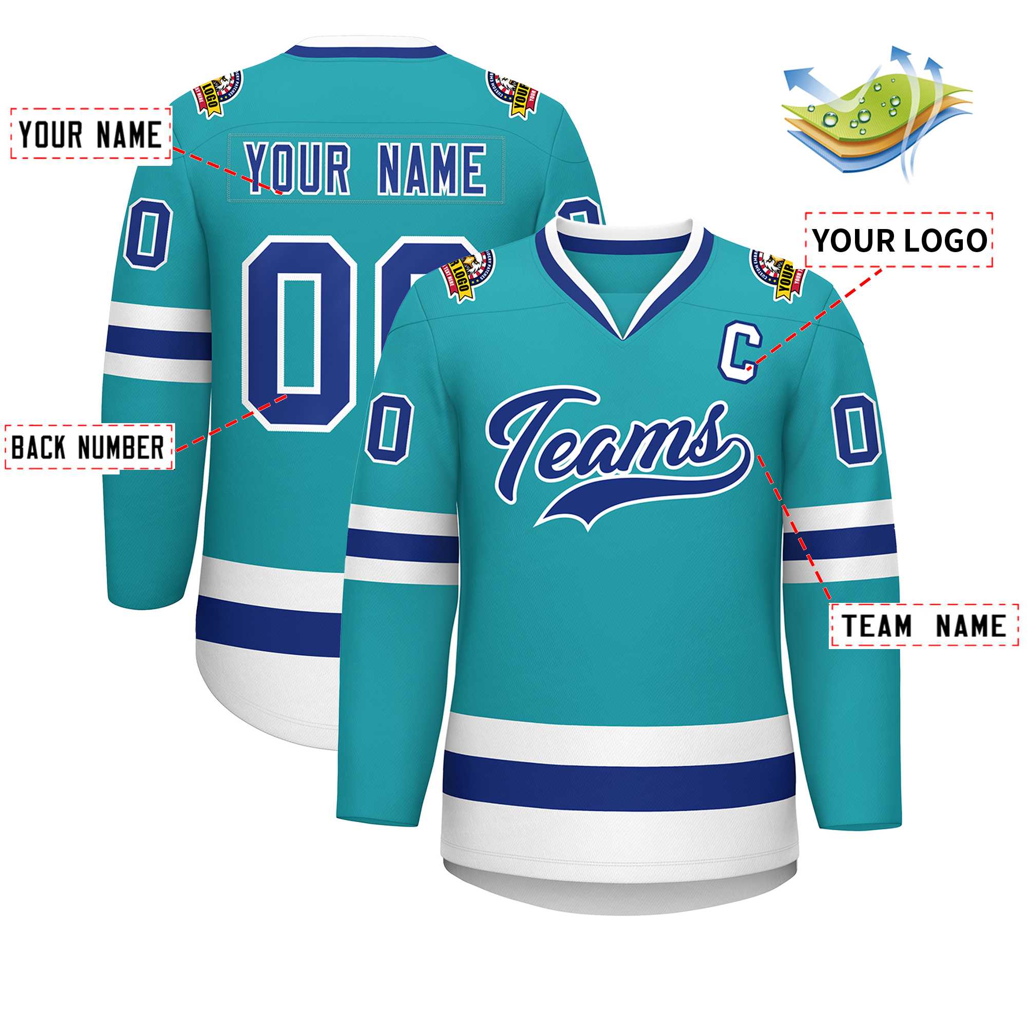 Maillot de hockey de style classique Aqua Royal-White personnalisé