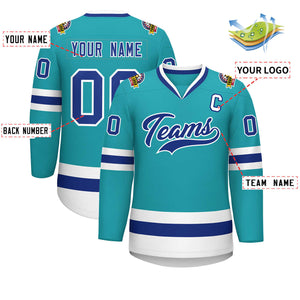 Custom Aqua Royal-White Classic Style Hockey Jersey