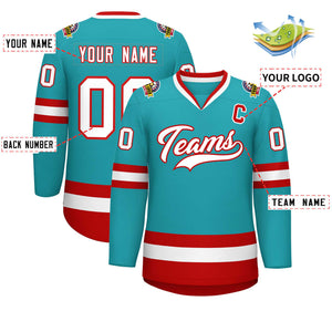 Maillot de hockey de style classique Aqua blanc-rouge personnalisé