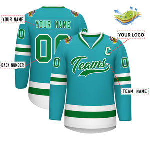 Maillot de hockey de style classique Aqua Kelly personnalisé vert-blanc