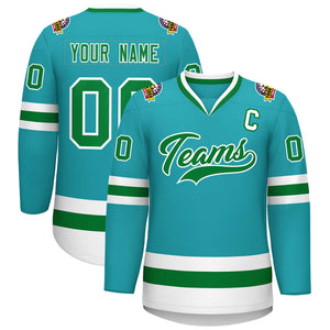 Maillot de hockey de style classique Aqua Kelly personnalisé vert-blanc