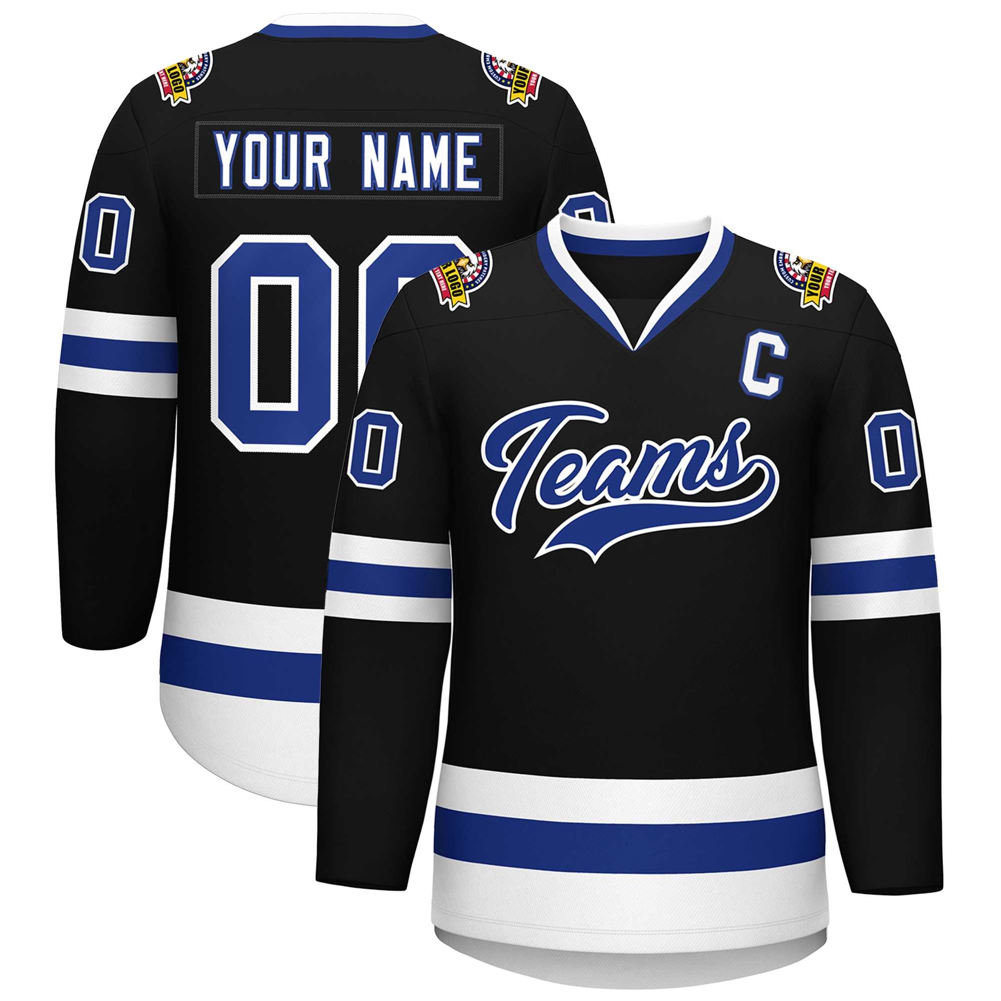 Maillot de hockey de style classique noir royal-blanc personnalisé