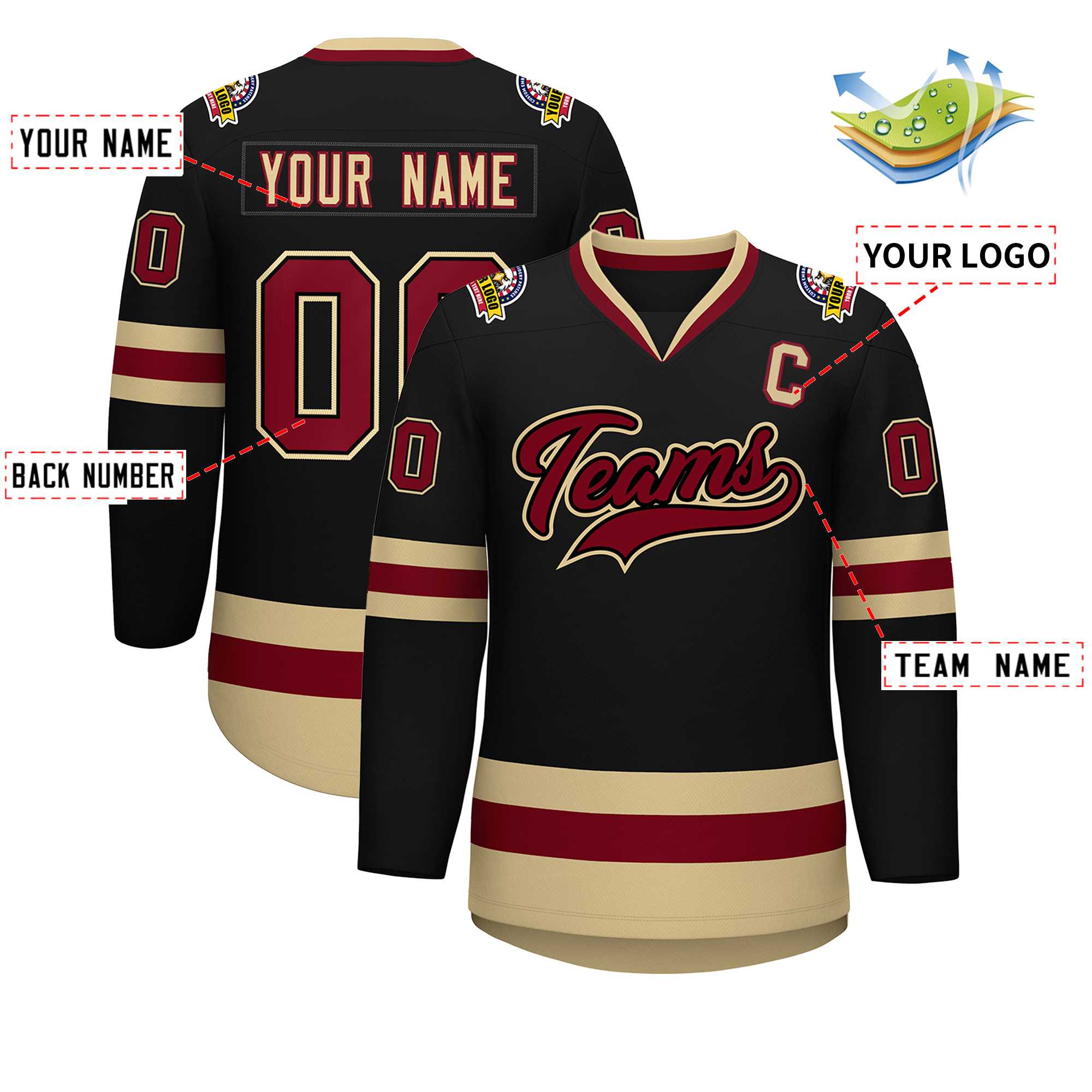 Custom Black Crimson-Black Classic Style Hockey Jersey