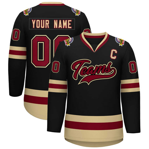 Custom Black Crimson-Black Classic Style Hockey Jersey