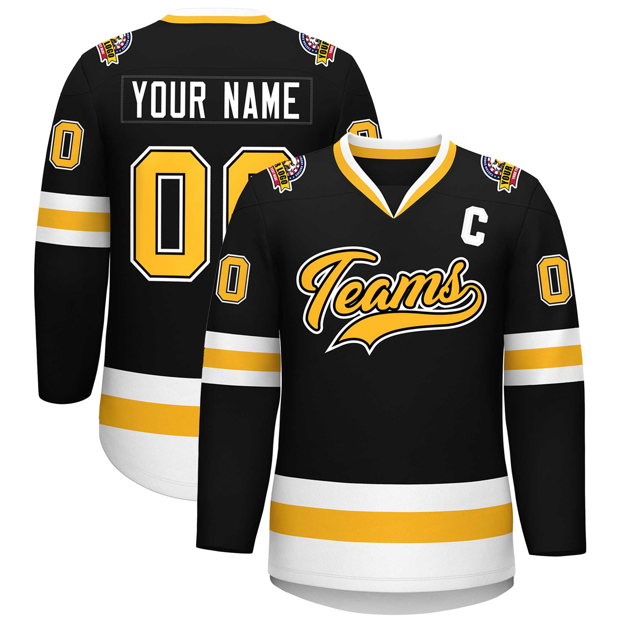 Custom Black Gold Black-White Classic Style Hockey Jersey