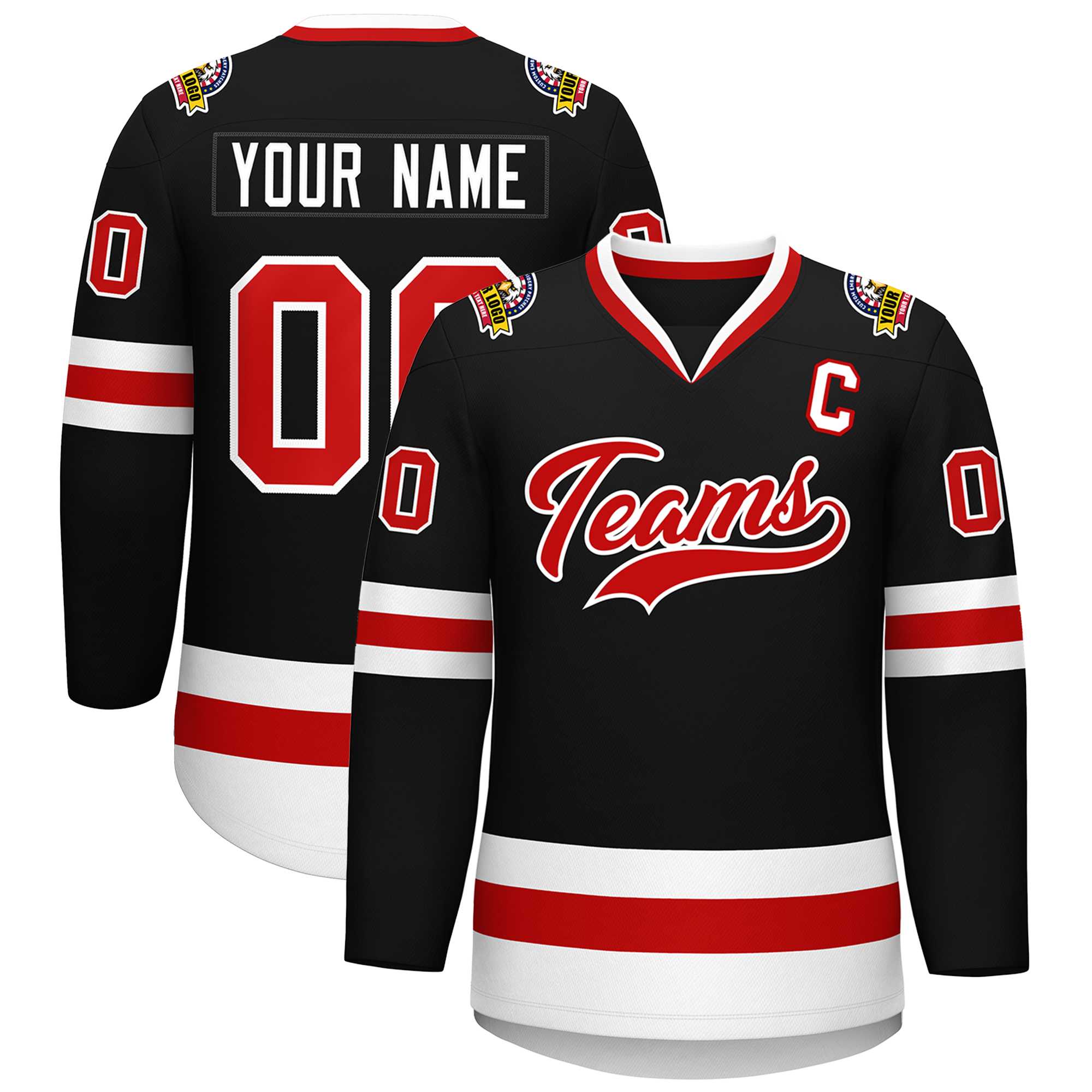 Maillot de hockey de style classique noir rouge-blanc personnalisé