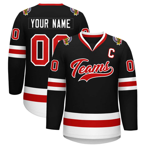 Custom Black Red-White Classic Style Hockey Jersey