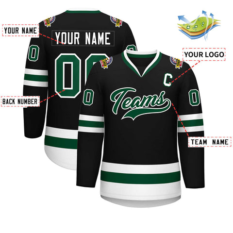 Custom Black Green-White Classic Style Hockey Jersey