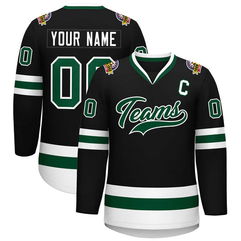 Custom Black Green-White Classic Style Hockey Jersey