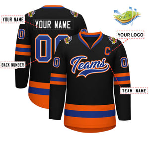 Maillot de hockey de style classique noir royal blanc-orange personnalisé