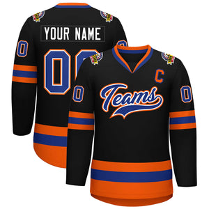 Maillot de hockey de style classique noir royal blanc-orange personnalisé