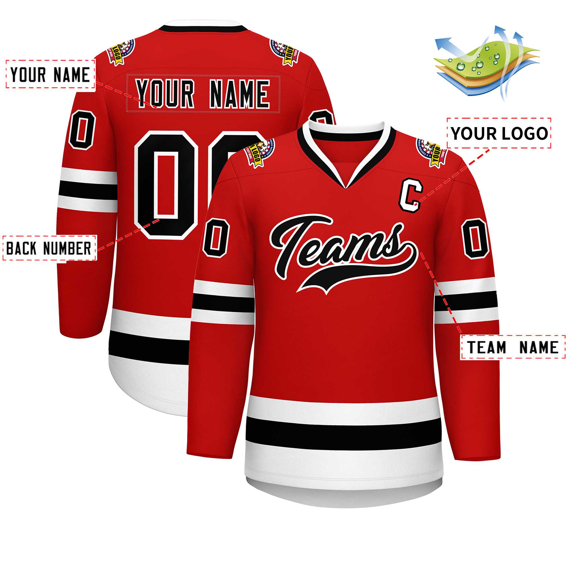 Custom Red Black-White Classic Style Hockey Jersey