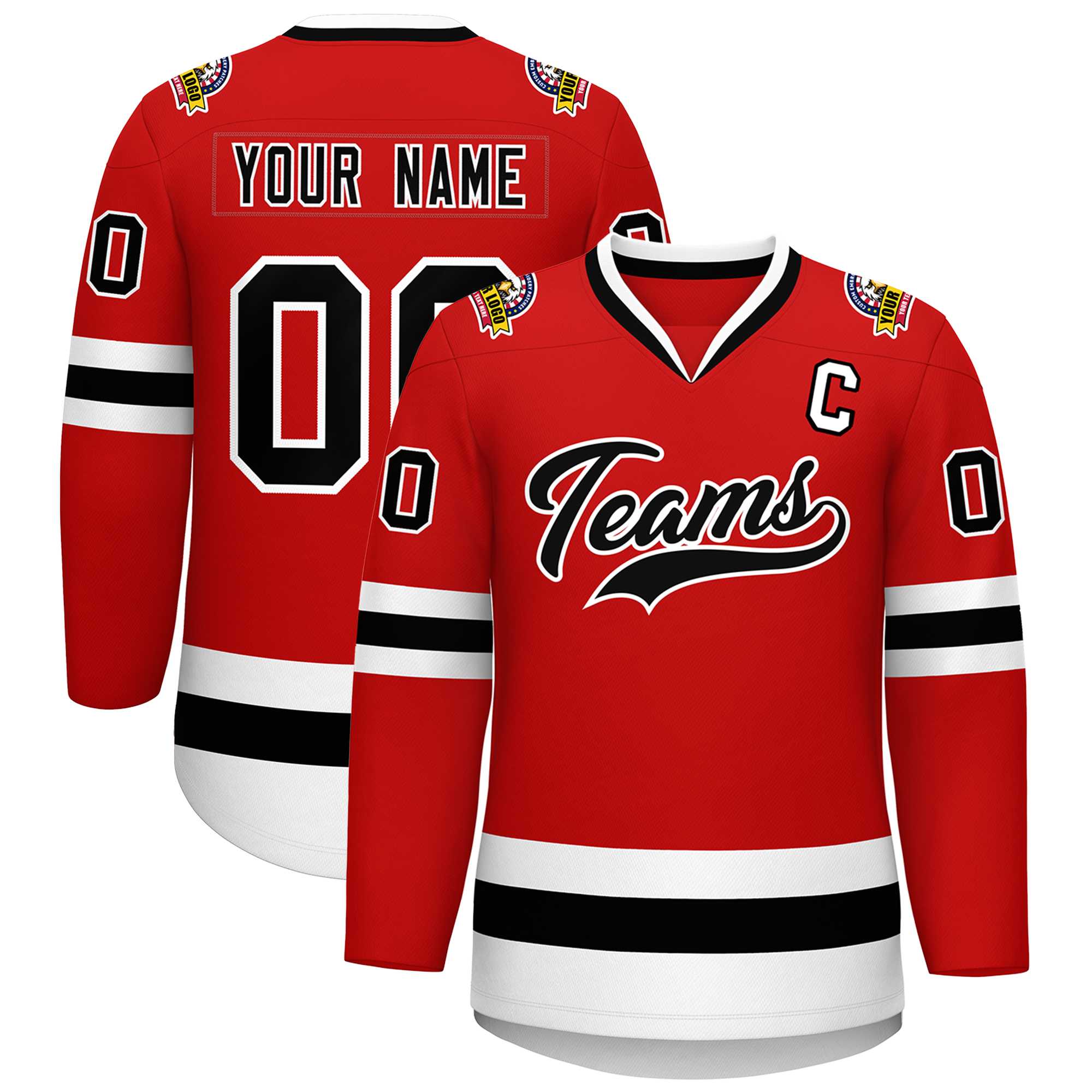 Maillot de hockey de style classique rouge noir-blanc personnalisé