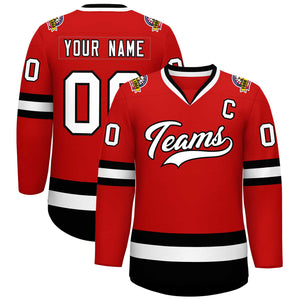 Custom Red White-Black Classic Style Hockey Jersey