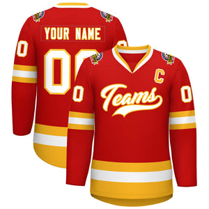 Maillot de hockey de style classique rouge blanc-or personnalisé