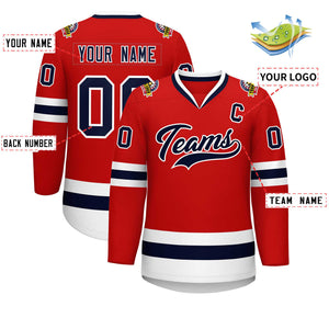 Custom Red Navy-White Classic Style Hockey Jersey