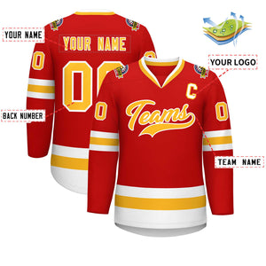 Maillot de hockey de style classique personnalisé rouge or-blanc