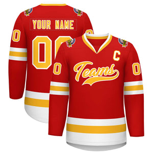 Maillot de hockey de style classique personnalisé rouge or-blanc