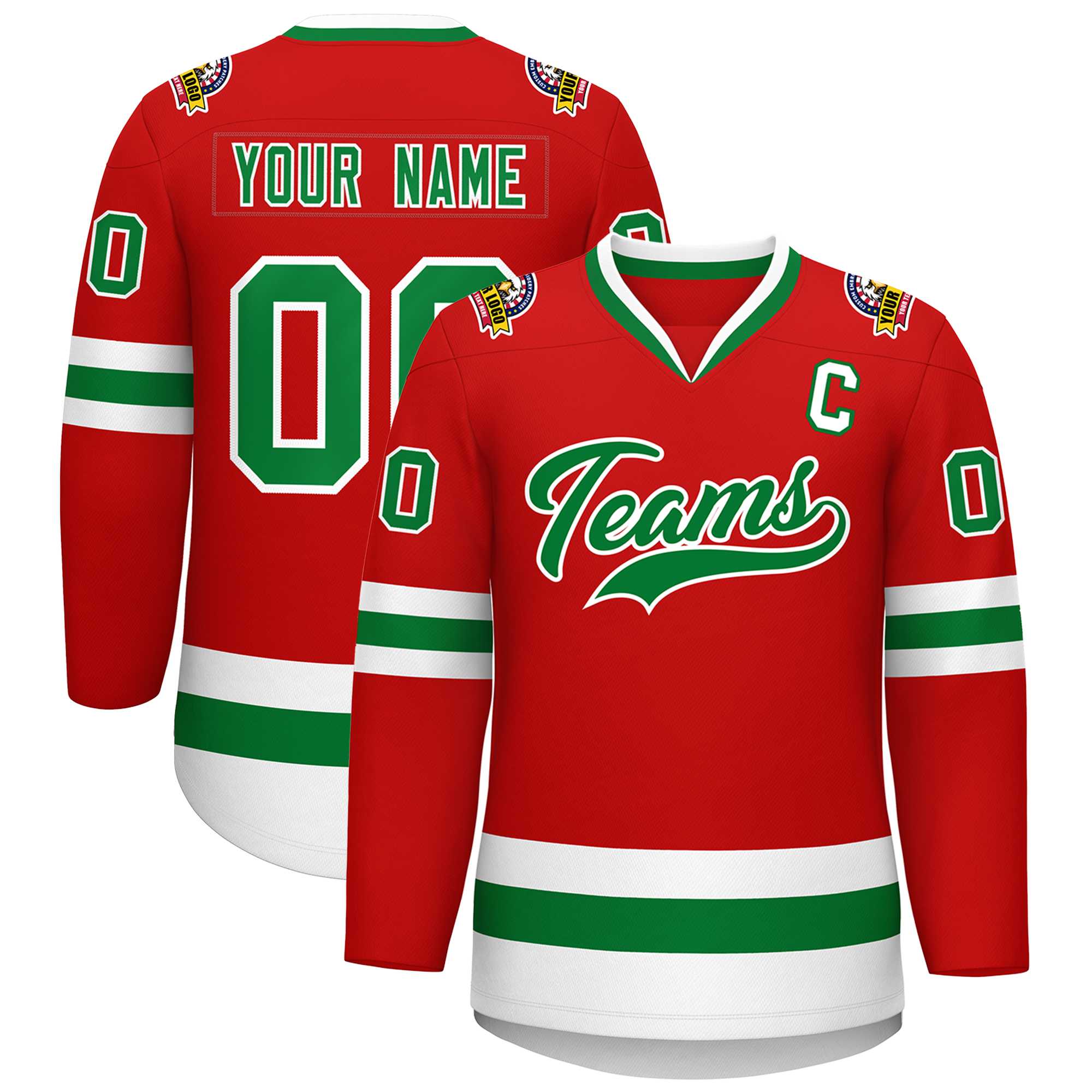 Custom Red Kelly Green-White Classic Style Hockey Jersey