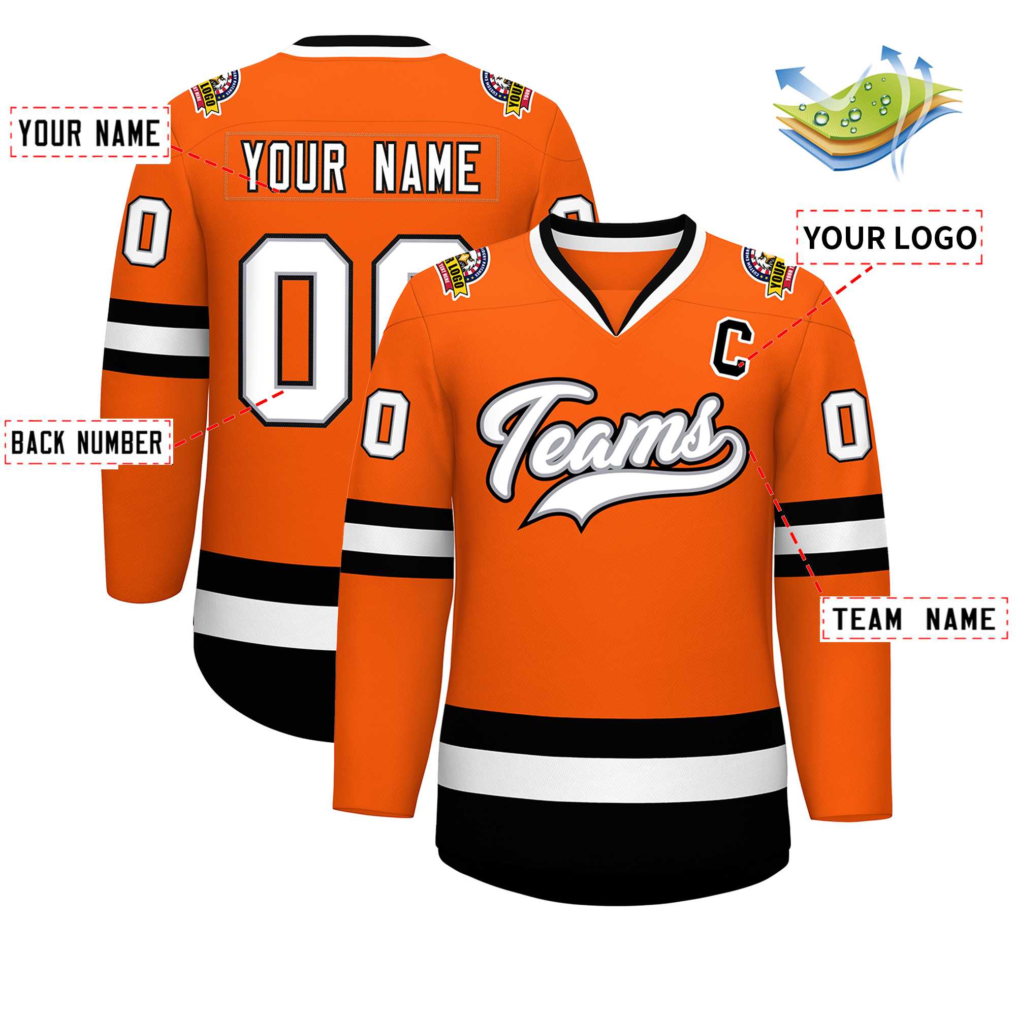 Custom Orange White Gray-Black Classic Style Hockey Jersey