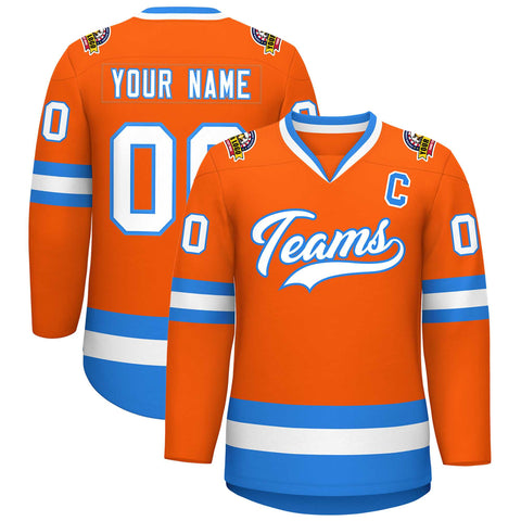 Custom Orange White-Powder Blue Classic Style Hockey Jersey